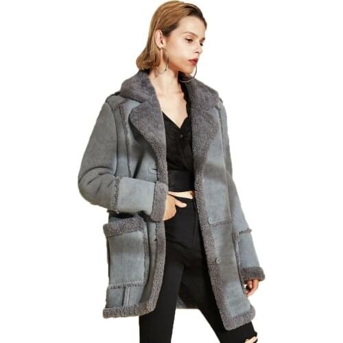 Denny&Dora Womens Winter Long Warm Sheepskin Shearling Jacket Bomber Jacket