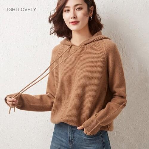 2021 Autumn Winter 100% Cashmere Sweater Women Knitted Hooded Warm Ladys Grade Up Jumpers and Pullovers Female Soft Warm Tops