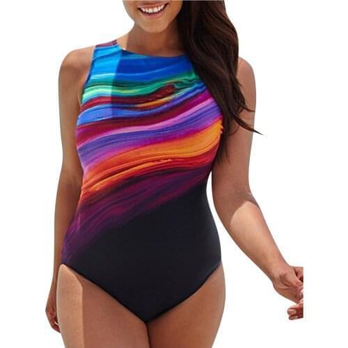 Womens Fashion Swimsuit Conservative Gradient Stripe Beachwear Bikinis Mujer Oversize Summer Swimwear купальник женский 2021