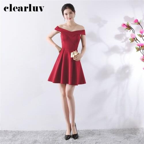 Stylish Simple Prom Dress Off The Shoulder Vestidos De Gala DX327-4 2020 Plus Size Elegant Party Gown Burgundy Short Prom Gowns