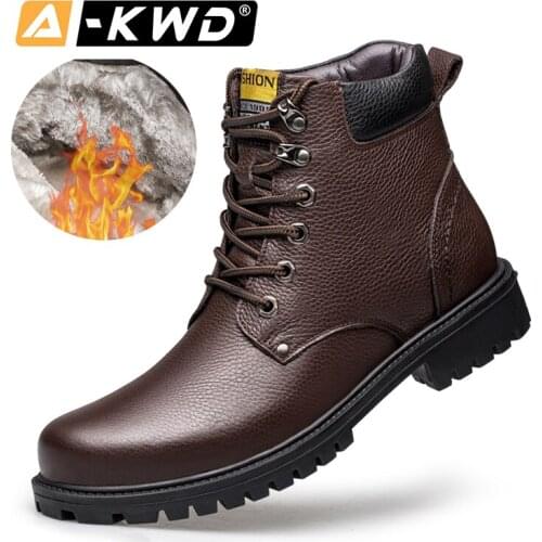 Winter Casual Snow Boots Real Leather Rubber Warm Waterproof Work Shoes Men 2021 Plush Fashion Mens Boots Botas Hombre Footwear