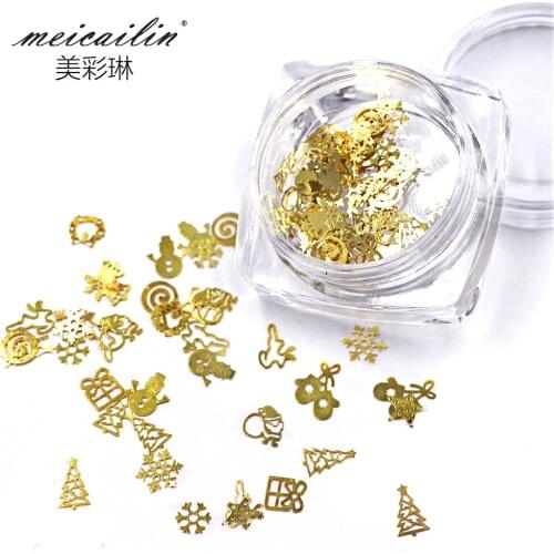1Box Gold Christmas Mixed Metal Nails Rhinestones Nail Suplies Gold Colors Style Studs DIY 3D Nail Art Rhinestone Decoration