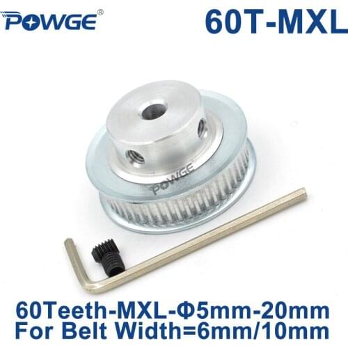 POWGE Trapezoid 60 Teeth MXL Timing pulley Bore 5/6/8/10/12/15/16/17/20mm for width 6/10mm MXL Synchronous Belt Gear 60teeth 60T