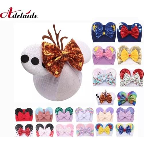1PCS Hair Bows Minnie Ears Headband Floral Waffle Hair Bows Hair Bands DIY Hair Accessories For Girls Hot-Sale Kids Headwrap