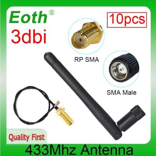 10pcs 433Mhz Antenna 3dbi GSM 433 mhz SMA Male Connector Aerial antena 433m RP-SMA female IOT Ufl./IPX Extension Pigtail Cable