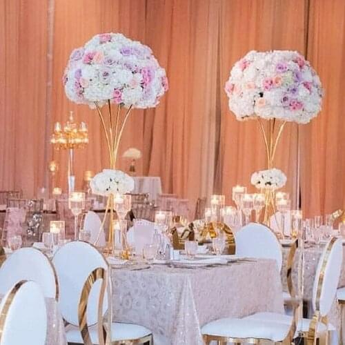 10PCS/lot Flower Vases Gold Flower Stands Metal Road Lead Wedding Centerpiece For Event Party Decoration