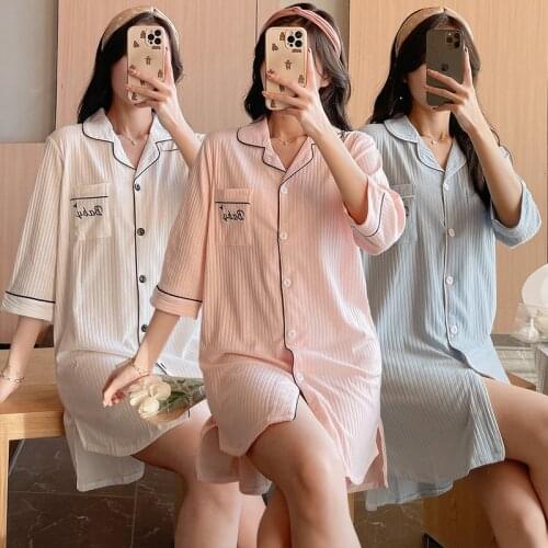 100% Cotton Sexy Mini Dress Nightgowns for Women 2021 Summer Fashion Three Quarter Sleepwear Night Dress Nightdress Home Nighty