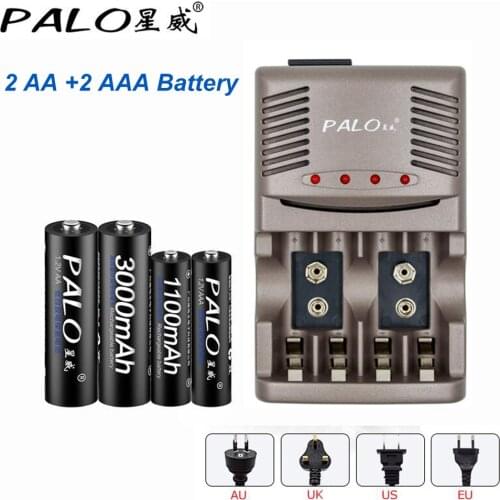 PALO 1.2v AAA AA Rechargeable Battery with Multifunctional Smart Battery Charger For 1.2v Nimh AA AAA Battery 9V NiMh Batteries