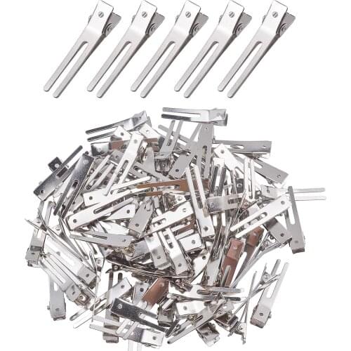 100 Pieces 1.8 Inches Double Prong Pin Curl Hair Clips Metal Alligator Clips Silver Hairpins for Hair Extensions
