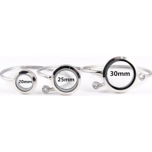 2020 Round Silver Stainless Steel Locket Bangle 20mm 25mm 30mm Floating Charm Memory Locket Bracelet For Women Jewelry
