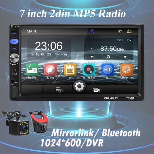 7 inch 2Din Car MP5 Multimedia Player Radio Stereo Automotive FM Mirrorlink Android Bluetooth DVR USB Audio System No Android