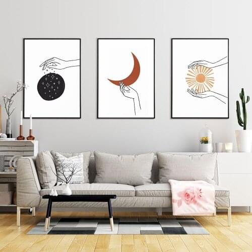 Hands Can Pick Sun Moon Stars Canvas Painting Abstract Line Art Posters and Print Interior Living Room Nordic Home Decor Picture