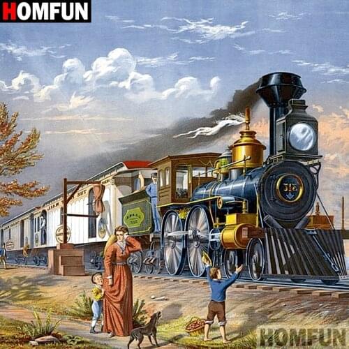 Homfun Full Square/Round Drill 5D DIY Diamond Painting "Train scenery" 3D Embroidery Cross Stitch Home Decor Gift A12867
