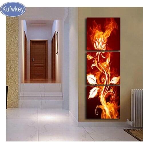 5D DIY Diamond Painting flower,Full Square diamond Embroidery unfinished Cross-Stitch 5d diamond Mosaic triptych home Decor