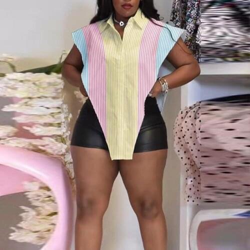 4XL 5XL Plus Size Shirts for Womens Turn Down Collar Single Breasted Asymmetric Sleeveless Loose Fashion High Street Wear Tops