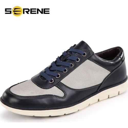 SERENE Brand Men Casual Shoe Plus-size 39~46 Genuine Leather Men shoes Fashion Comfortable Walking Shoes Skid Low Ankle For Man