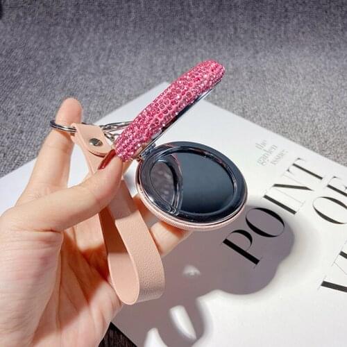 Camellia Diamond Keychain Small Mirror Pendant Tassel Accessories Double-sided Foldable Makeup Mirror Round Pendant