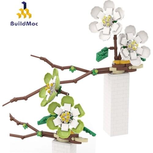 Buildmoc Ideas Creator Flower Bouquet Vase MOC Phalaenopsis Building Blocks Bricks Decorate House For Girls DIY Childrens Toys