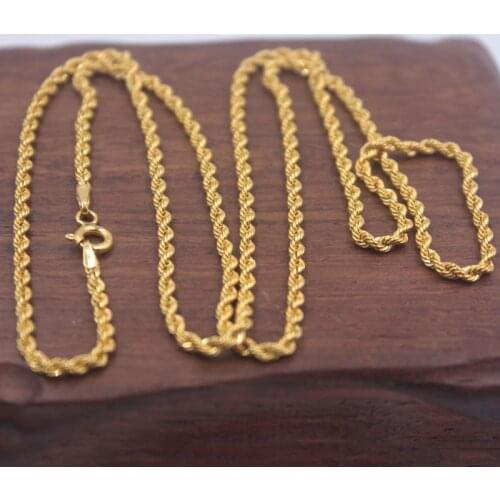 Pure 18k Yellow Gold Chain Unisex Luck 2mmW Rope Link Chain Necklace