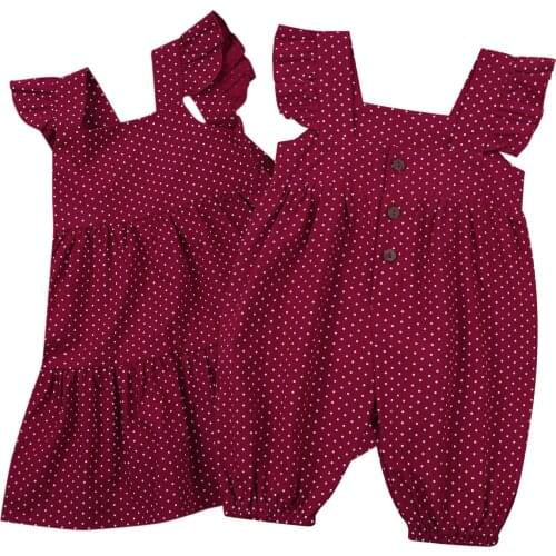 Citgeett Summer Solid Kids Baby Girls Wave Point One-piece Jumpsuit/Dress Ruffled Sleeve Casual Clothes