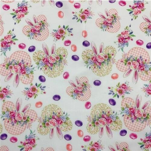 Width 145cm Pink Flower Bunny Polyester cotton Fabric Patchwor Printed for Tissue Kids Home Textile for Sewing Dress Curtain