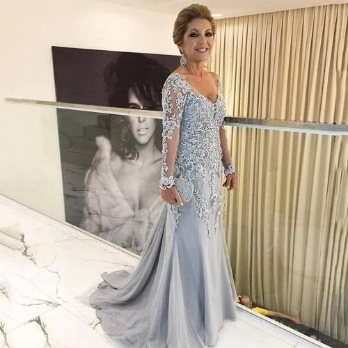 Elegant Mother Wedding Dress For Woman Applique Lace Sweep Train A Line With Long Sleeves Hot Sale Bridal Party Gowns