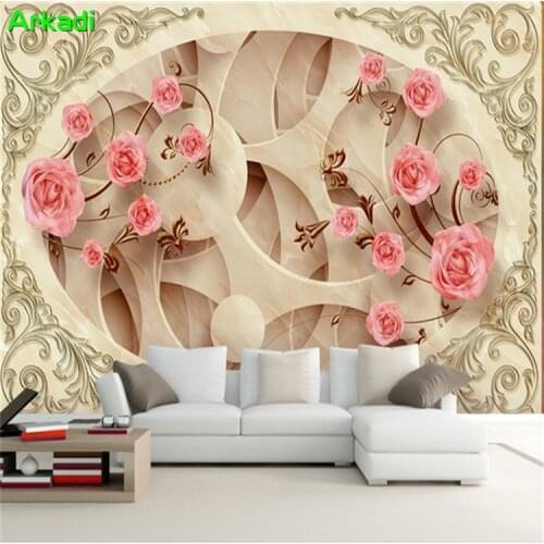 Custom size European wallpaper TV Living room Background Wall painting Marble Pattern Rose Bedroom Warm mural