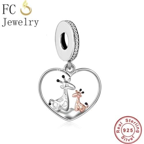 FC Jewelry Fit Original Charm Bracelet Authentic 925 Silver Couple Giraffe Mother And Baby Bead For Making Women Berloque 2021