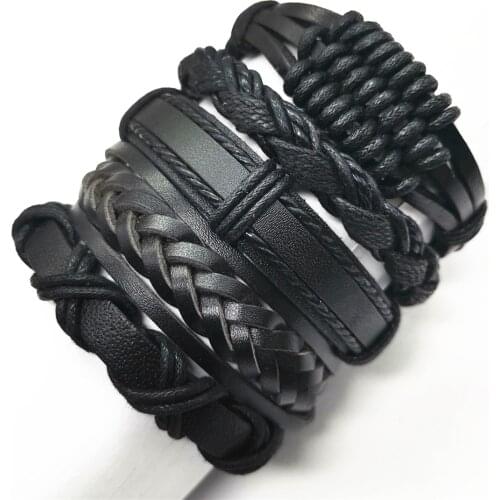 Black Men Bracelets Wing Blade Feather Men Bracelets 5pcs/set Wrap Cuff Bangle Leather Bracelets Women Jewelry Accessories