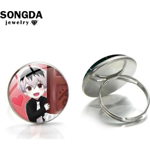 SONGDA Fashion Cosplay Anime Tokyo Ghoul Ring Ken Kaneki Cute Printed Glass Dome Time Gem Finger Open Rings Women Men Fans Gift