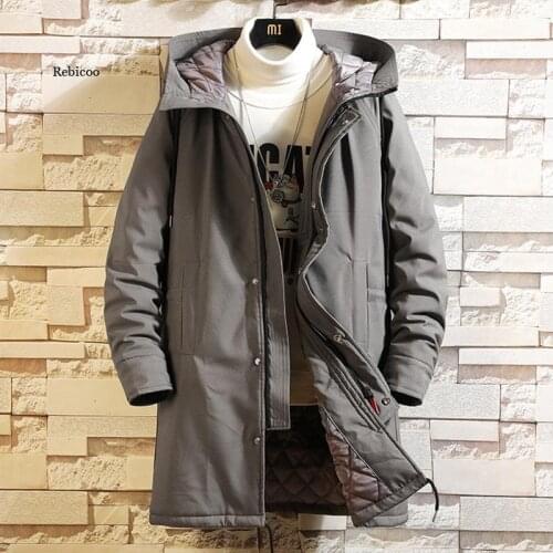 Spring jacket men hooded New slim long Parker coat winter warm Solid color Windproof waterproof big size Black jacket