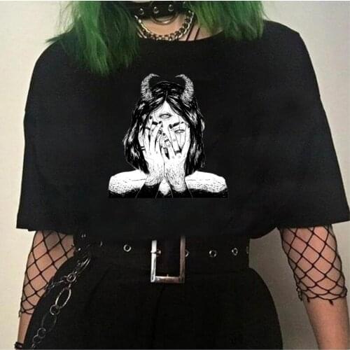 Summer Female T Shirt Clothes thetic Shirt Vintage Women T-shirt Black Punk Clothes Tops Sadness Demon Girls Aesthetic Tshirt