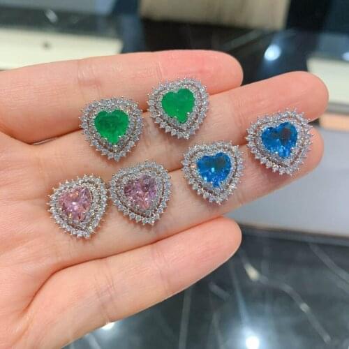 Small fresh color treasure imitation emerald Earrings Love Earrings imitation powder true pink diamond Love Earrings