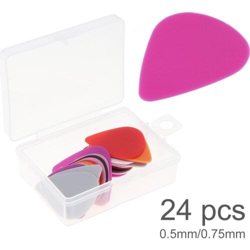 24pcs Durable Guitar Picks 0.5mm 0.75mm Smooth ABS Ukulele Guitar Plectrum with Box