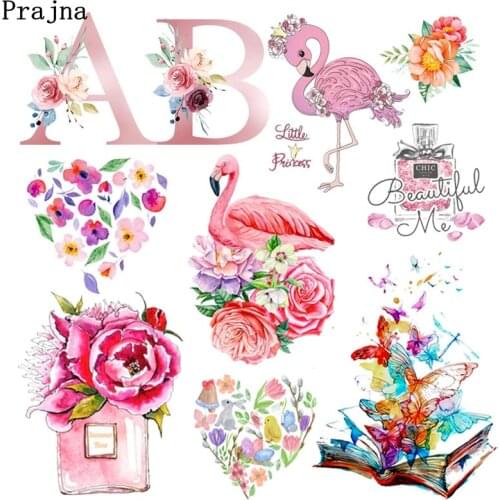 Prajna Fashion Letter Flower Stickers Thermal Heat Transfer Cartoon Butterfly Applique Iron-On Transfers For Clothing Print DIY
