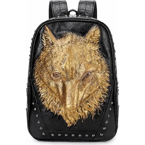 Fashion 3D Wolf head Thick Leather backpack Men School bag for teenage Boy Girl Bookbag Casual Women Laptop Bags Travel Backbag