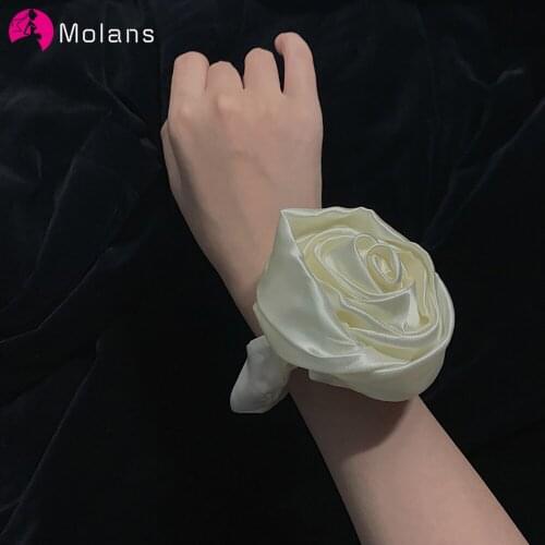Molans Bride Artificial Rose Wrist Flower Bridesmaid Gift Women Elatic Hair Band Scrunchie Wedding Hair Accessories Jewelry