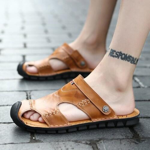 2019 Sandals Mens Summer New Mens Dual-use Sandals Leather Personality Beach Slippers Baotou Trend Outdoor Wear