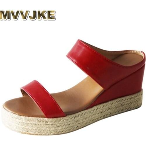MVVJKE Wholesale Summer Women Fashion Wedges Beach Slippers Open Toe Sandals Roman Sandals Ladies Casual Soft Comfortable