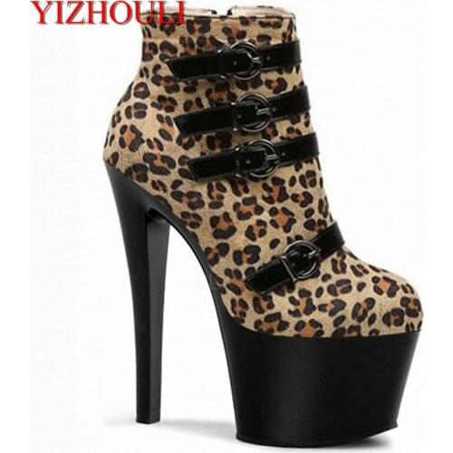 Belt buckle low boot, 17-18cm high heel, chunky and leopard boots factory direct 15 spring new Dance Shoes