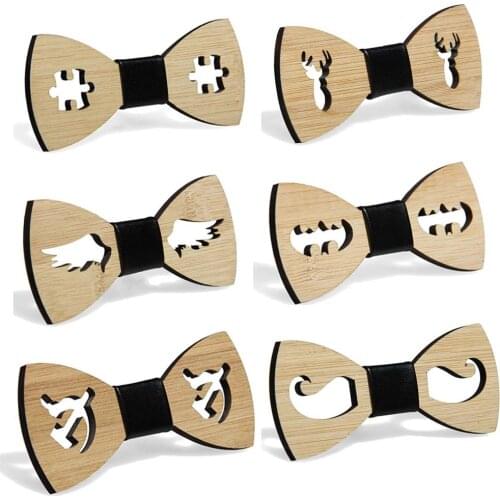 New Mens Classic Bamboo Wood Fashion Bow Ties Laser Cut Wooden Boys Hollow Butterfly Bow knots Gravatas Cravat For Man ties