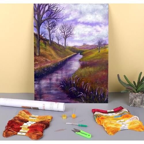 Natural Scenery Der Printed Fabric 11CT Cross Stitch Patterns Embroidery DMC Threads Hobby Painting Needlework Sewing Sales