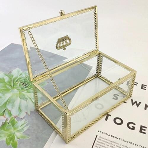 Earrings Ring Bracelet Jewelry Transparent Glass Storage Display Box Home Decor