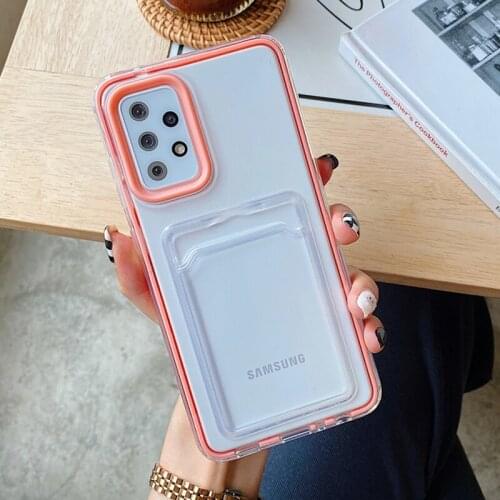 For Samsung Card Bag Transparent Phone Case For Samsung A12 A22 A32 4G A52 A72 5G A03S Clear Soft Shockproof Bumper Back Cover