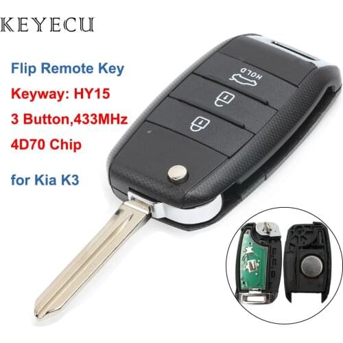 Keyecu for Kia K3 Forte 2013 2014 2015 Replacement Flip Remote Control Car Key Fob 3 Buttons 433MHz 4D70 Chip