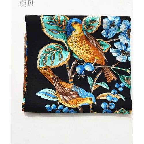 Navy blue natural silk scarf painted for women 100% real silk soft thin high quality 88cm square summer wrap shawl gift for lady