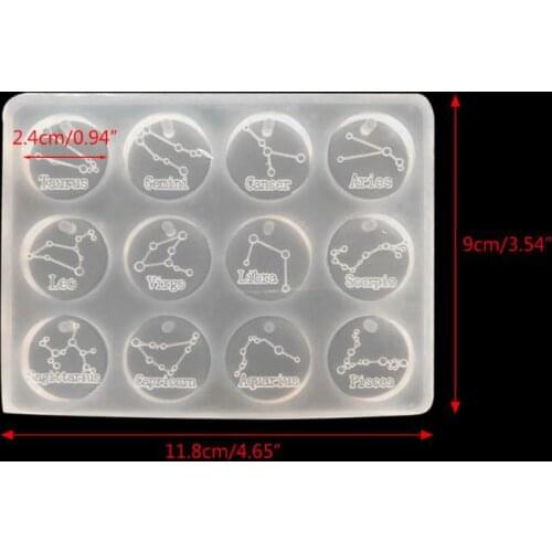 12 Constellations Discs Pendant Epoxy Resin Silicone Mold Jewelry Making Tools T4MD