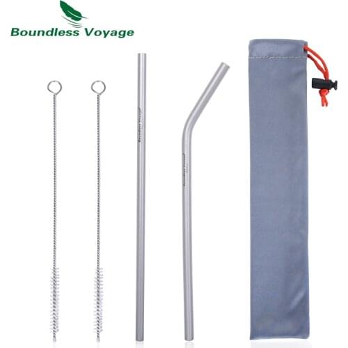 Boundless Voyage Titanium Straw with Cleaning Brush Straight Curved Reusable Drinking Straw Water Flatware for Coffee Tea Yogurt