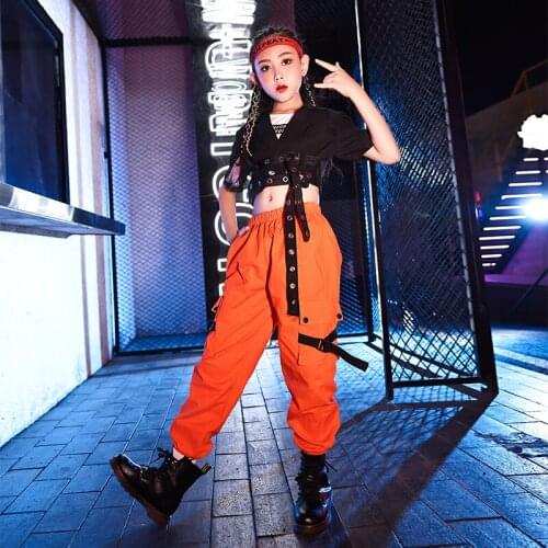 Girls Hip Hop Dance Clothes Black Tops Cargo Pants Streetwear Jazz Dance Costumes Street Dance Outfits Festival Clothing DN9563