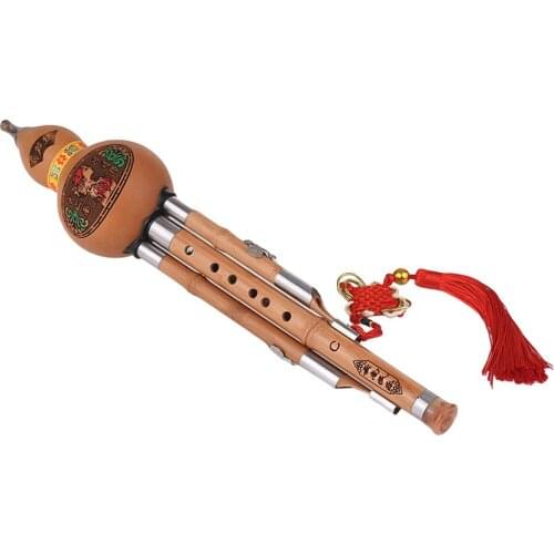 Treble C-Key Hulusi Cucurbit Flute Bottle Gourd Bamboo Pipes Chinese Traditional Instrument with Chinese Knot Carry Case